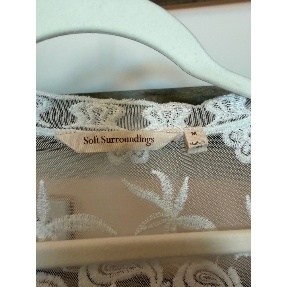 Soft Surroundings White Embroidered Lace Kimono Duster Vintage Style Mesh Medium - Picture 3 of 4